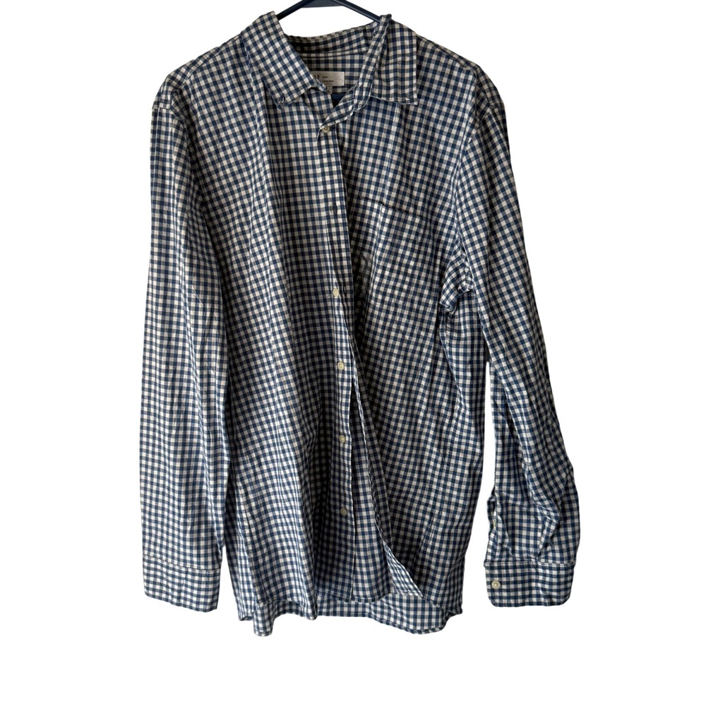 NWOT GAP Men's Slim Fit Stretch Poplin Gingham Button Down Shirt XL Blue Preppy